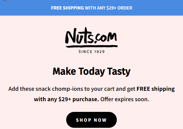 Preview of nuts.com promo email